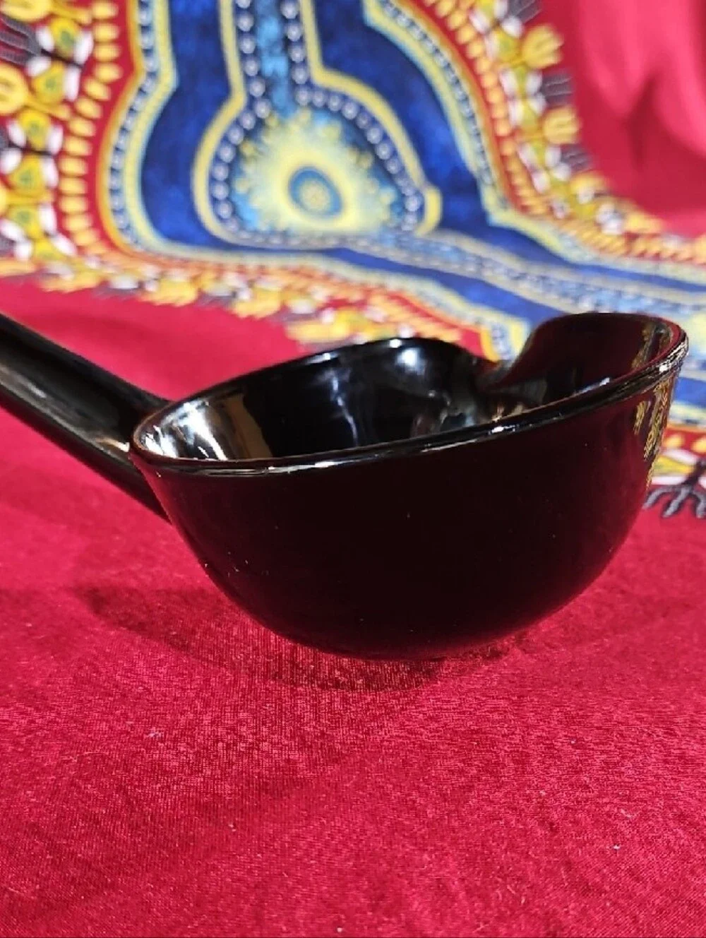 Black Glass Long-Handled Serving Ladle w/Pour Spout - Sleek Hand-Applied Handle